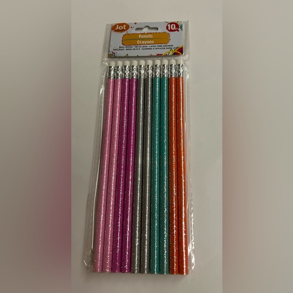 New 10 Jot Glitter Pencils Percil Pink Purple Green Orange Erasers made Vietnam - Picture 9 of 9